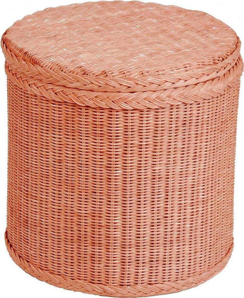 KRINES HOME Rattan Wäschekorb / Wäschetruhe mit stabilem Deckel aus echtem Rattan / Rund in der Farbe Apricot-