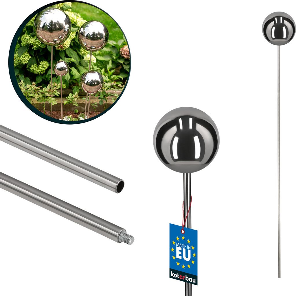 KOTARBAU Gartenstecker Kugel mit Stab Länge 101 cm 10 cm Gartenkugel mit Stab Gartenstecker Edelstahl für draußen Spiegeleffekt Spiegelkug...