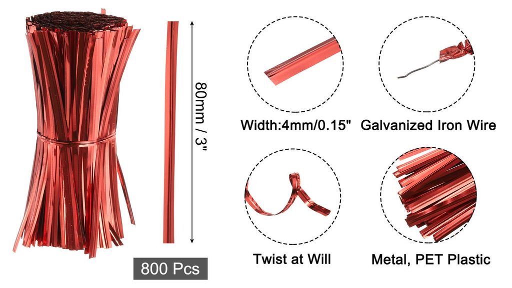 800 Stš¹ck 3" Twistbinder, Metallic Twist Ties, Wiederverwendbare Kunststoffummantelte Drehverschlš¹sse fš¹r B?ckerei, Sš¹?igkeitenbeutel, ...