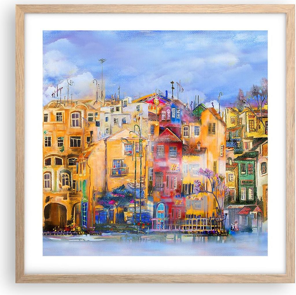 Gerahmtes Poster - Rahmen in heller Eiche - Altstadt Mietshaus - 50x50 cm - Wand Bild - Wanddeko - Wandbilder - Wandposter - Bilderrahmen - Bilder ...