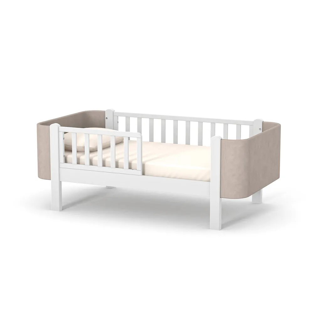 Lit enfant 160x80 cm Monaco Velour Veres en bois de hêtre Blanc Cappuccino