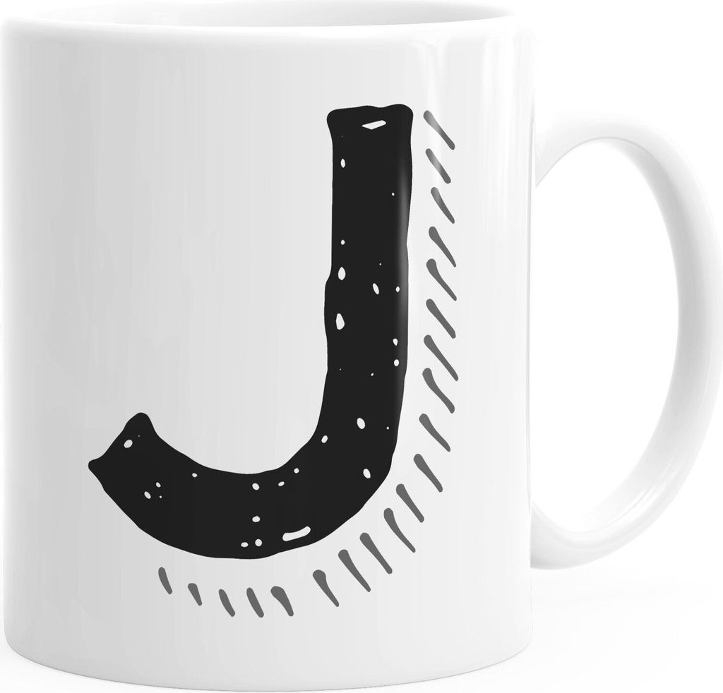 Kaffee-Tasse Buchstaben Buchstabe glänzend Kaffeetasse Teetasse Keramiktasse MoonWorks J weiß unisize