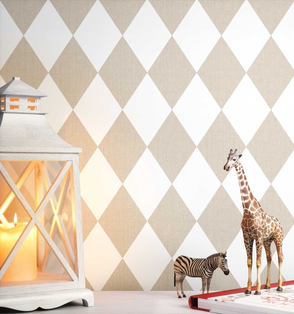 NEWROOM Tapete Beige Karos - Kinderzimmer Kinder Babytapete Grafisch Babyzimmer