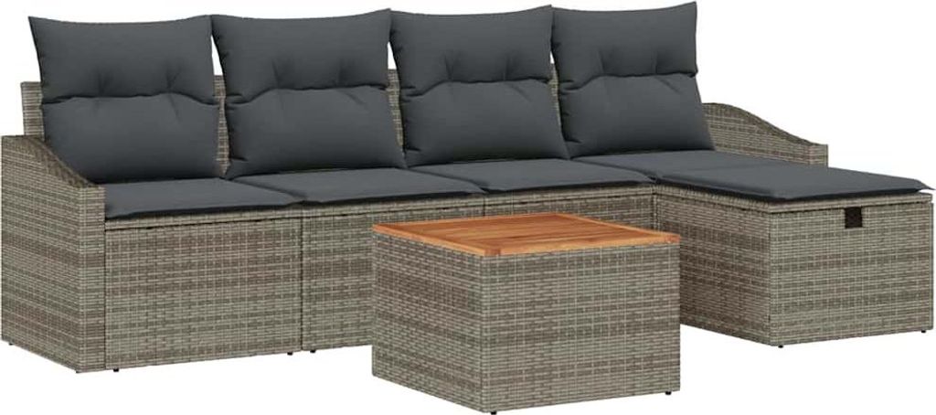vidaXL Gartensofa-set mit Kissen mit Speicher 6 pcs Grau Poly Rattan