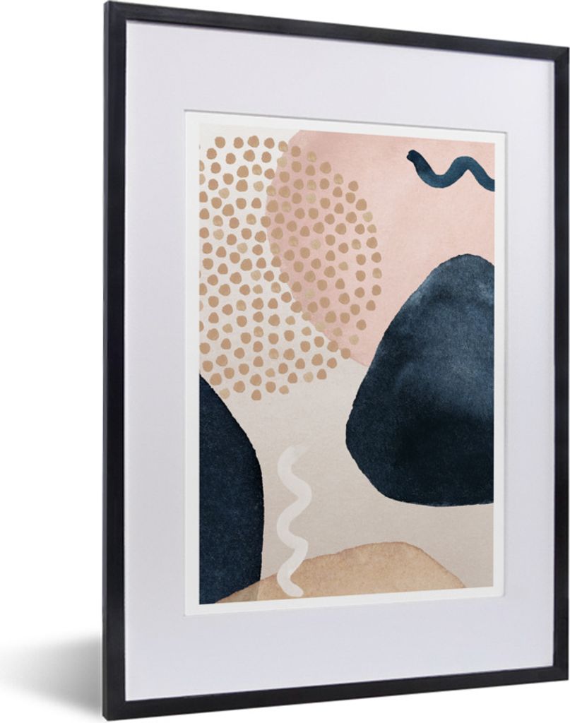 Poster mit Rahmen - Aquarell - Abstrakt - Rosa - 30x40 cm - Poster mit zchwarzem Bilderrahmen