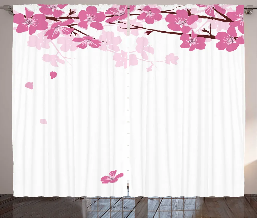 ABAKUHAUS Tenda rustica con motivo floreale, tenda con passanti e ganci, 280 x 245 cm, rosa e nero