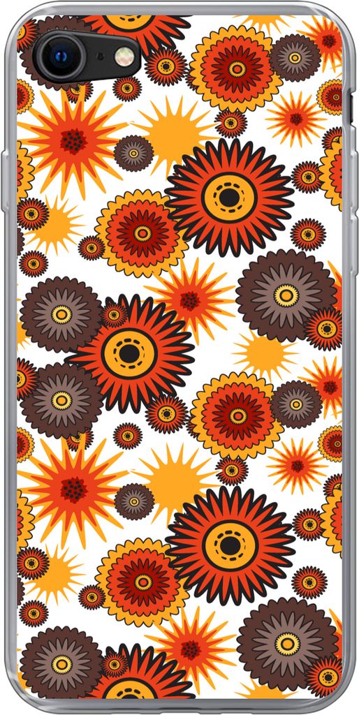 MuchoWow Handyhülle Schutzhülle Hülle für Telefoonhoesje iPhone SE 2020 Design - Retro - Orange - Blumen Silikon Softcase Handy Hülle - Kart...