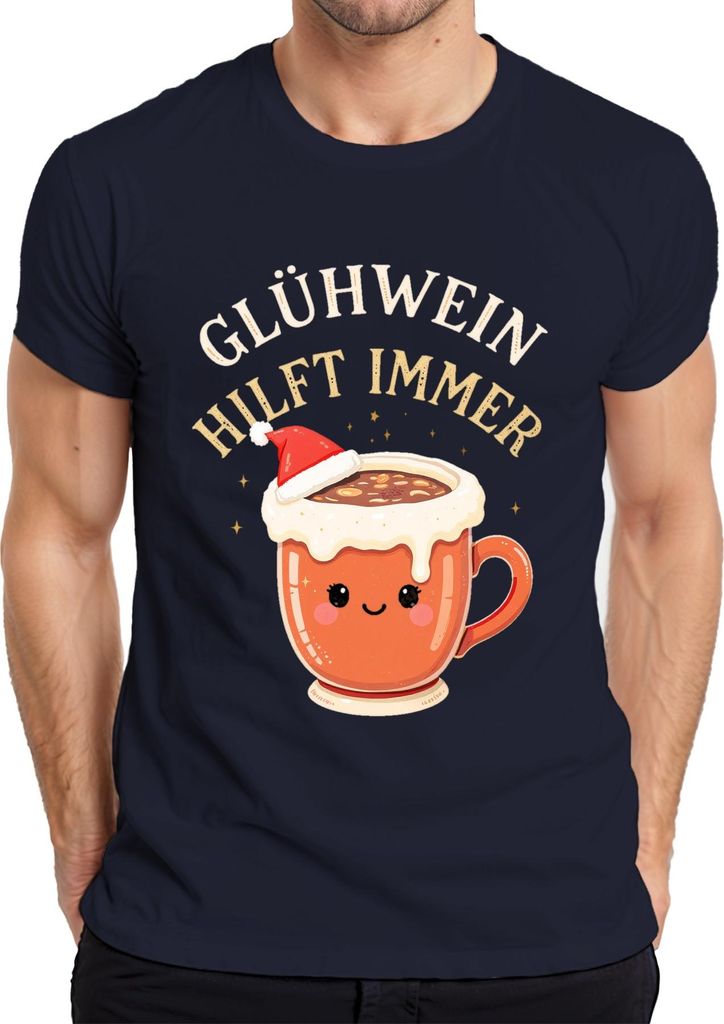 Glühwein hilft immer Becher Weihnachten Kawaii Geschenk lustig Herren T-Shirt, Navy, M