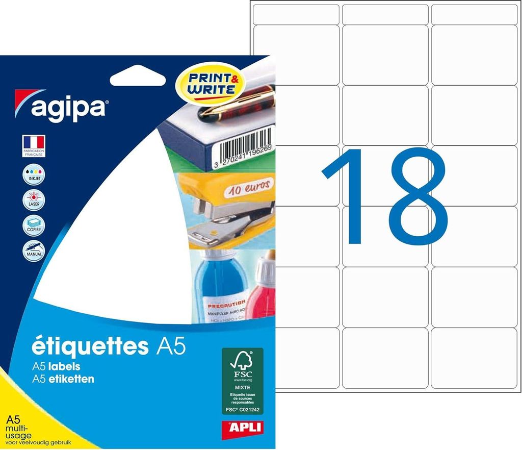 agipa Universal Etiketten 32 x 40 mm weiß 288 Etiketten