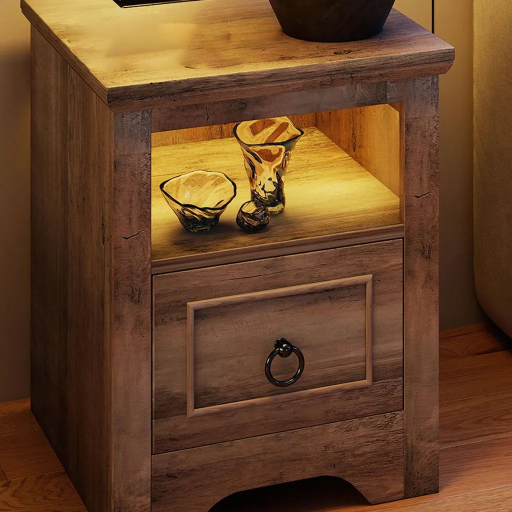 Petite table d'appoint de chambre avec prises USB et éclairage LED doux