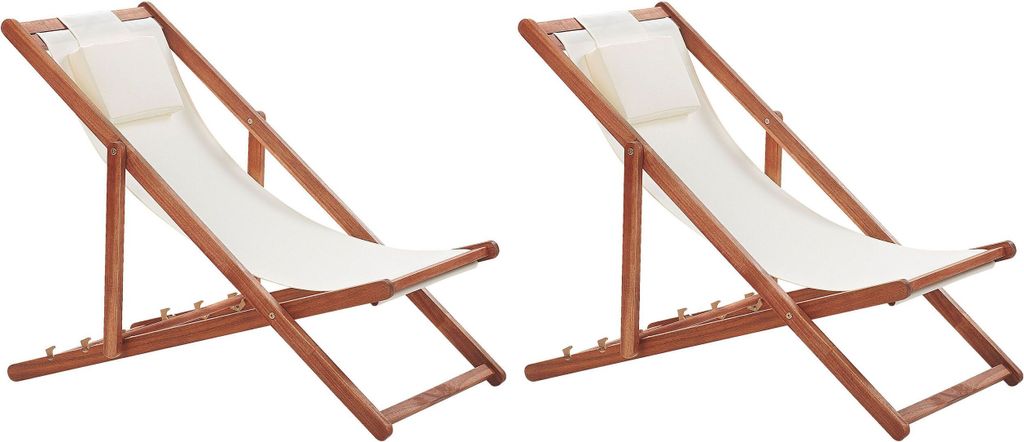 BELIANI Liegestuhl 2er Set Dunkelbraun und Cremeweiß Produktbild 