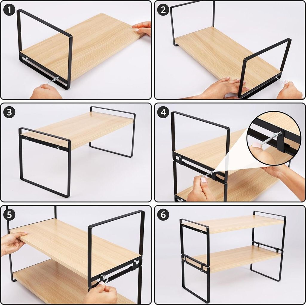 Desktop-Organizer-Regal - Stapelbares Holz-2-Tier-Lagerregal für Tisch, Küche oder Schreibtisch - Freistehendes Regal für Bücher, Dekoration od...