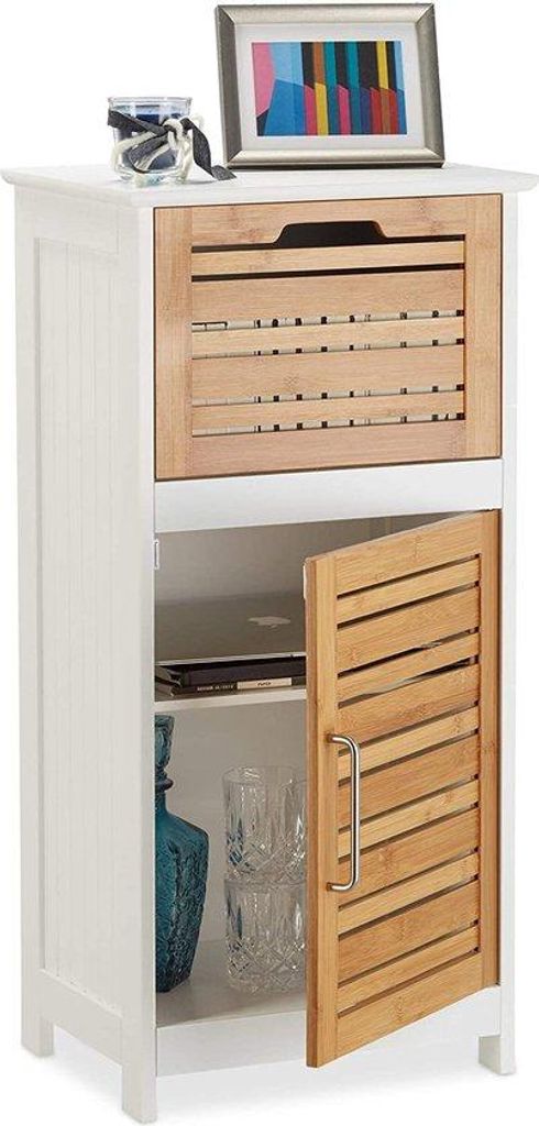 Badezimmerschrank im Lamellen-Look mit Schubfach, 30 cm Tiefe