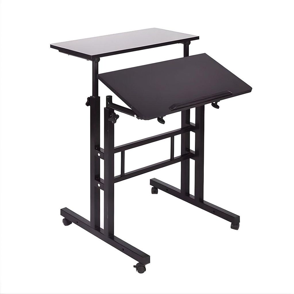 Mobiler Sitz-Steh-Schreibtisch Höhenverstellbar – Laptop Tisch mit Rollen & Neigbarer Platte – Für Home Office & Arbeitsplatz – Metall/Kuns...