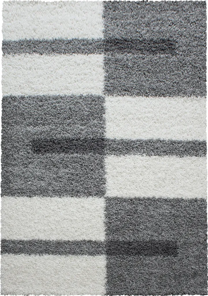 Tapis Shaggy Gris 80x250 cm Doux à Carreaux : Moderne et Robuste