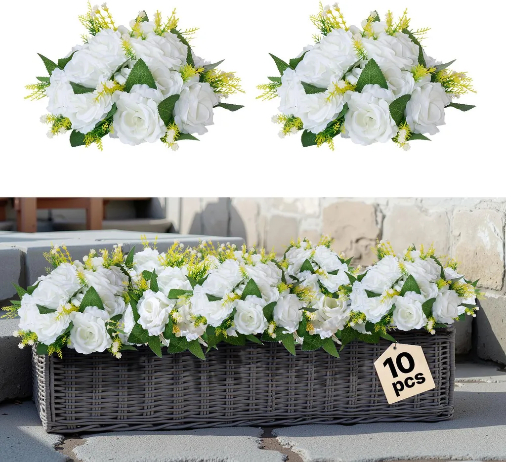 Décoration de Table Mariage Rose Blanche, Lot 10 Boules de Fleurs 24cm