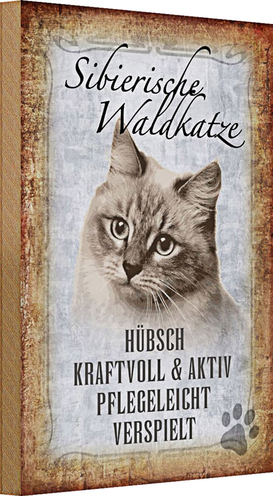 Holzschild Spruch 20x30cm sibirische Waldkatze Katze