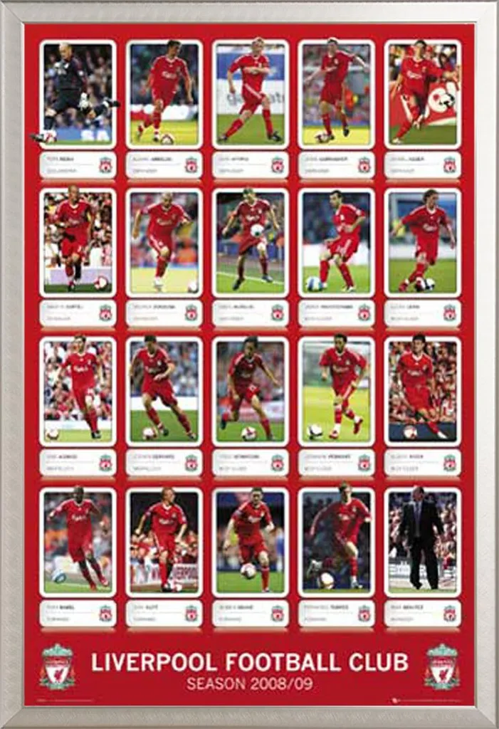 Poster Liverpool Squad Profiles V2 avec cadre Shinsuke Maxi argenté