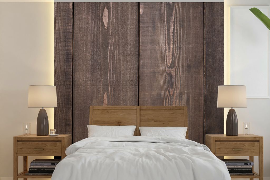 MuchoWow Fototapete für Wohnzimmer oder Schlafzimmer Wandtapete Vinyl Motivtapete Hintergrund aus dunklen und vertikalen Brettern - 280x280 cm -...