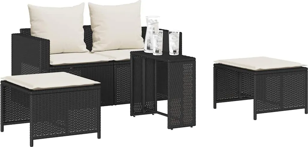 Petit salon de jardin 5 pièces noir empilable pour balcon et terrasse