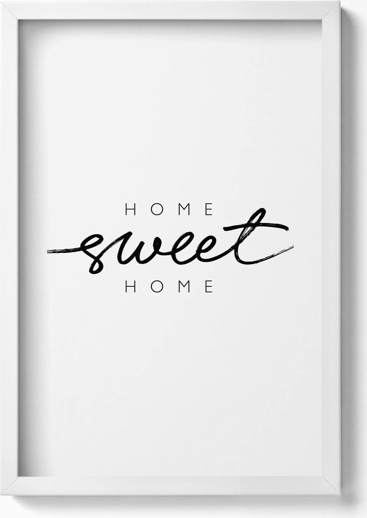 Dekorative Aufschrift für die Wohnung „Home, sweet home“– Wandbild mit Rahmen – Gerahmtes Bild – Wanddekoration – 40x60 cm – Weiß