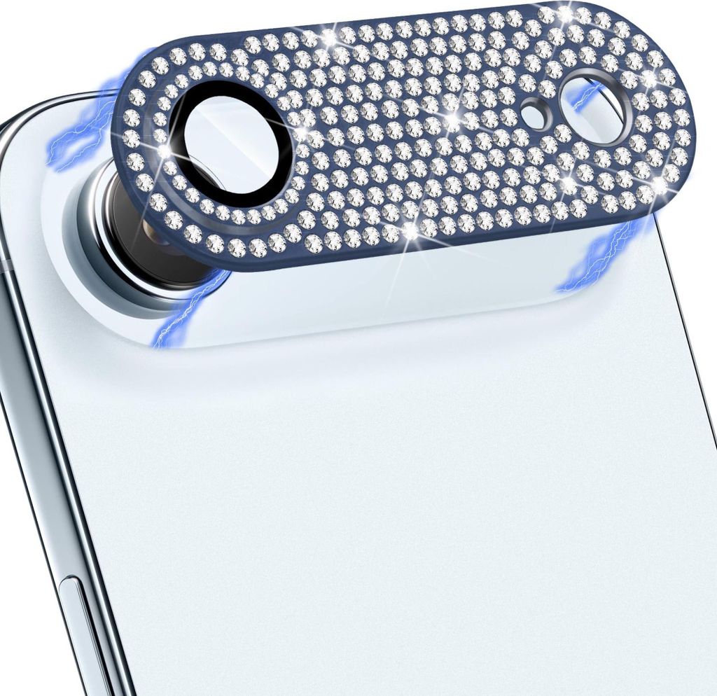 Kamera Schutzglas für Apple iPhone 17 Air aus Metall mit Diamant Optik Blau