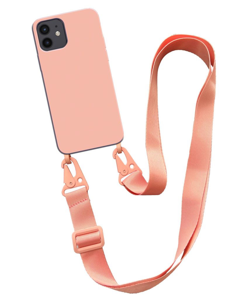 Smartphonica Case mit breiter Kordel für iPhone 12 Mini Silikonrückseite mit weicher Innenseite - Lachs