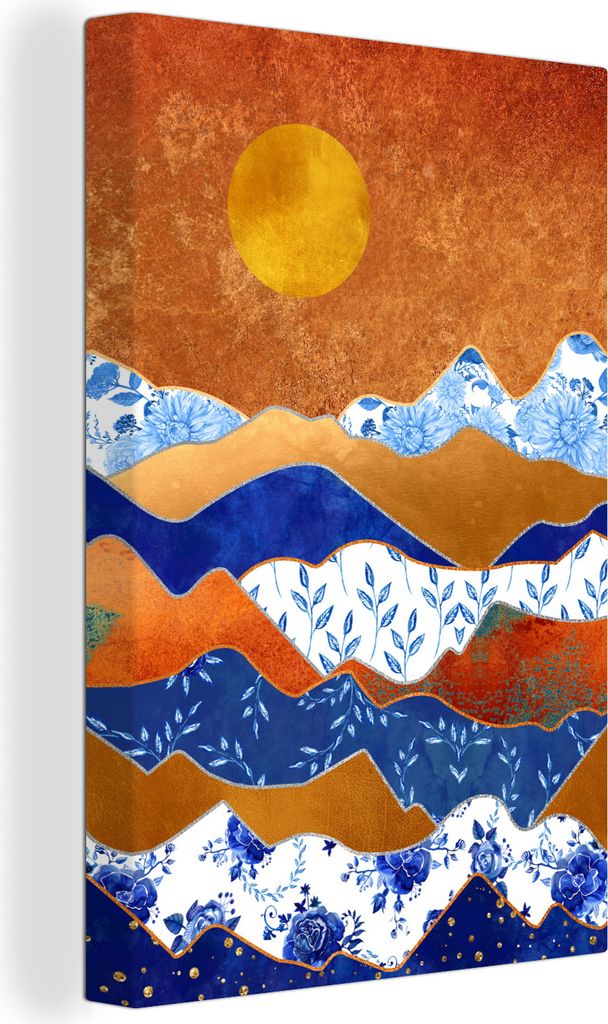 OneMillionCanvasses - Leinwandbilder - 90x140 cm, Gold - Delfter Blau - Blumen, Wandbilder Kunstdruck Wanddekoration - Foto auf Leinwand - Gemäl...