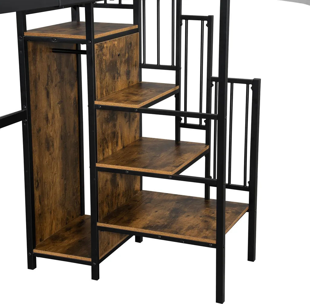 Lit Combiné Mezzanine Junior 90x200 avec Bureau et Armoire Intégrée