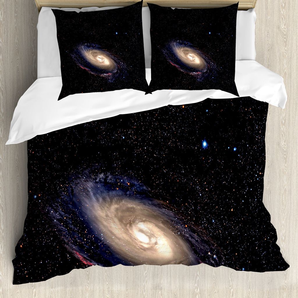 ABAKUHAUS Galaxis Bettbezug, Spiral Raum-Universum, Milbensicher Allergiker geeignet mit Kissenbezügen, 200 cm x 200 cm - 80 x 80 cm, Schwarz Beig...