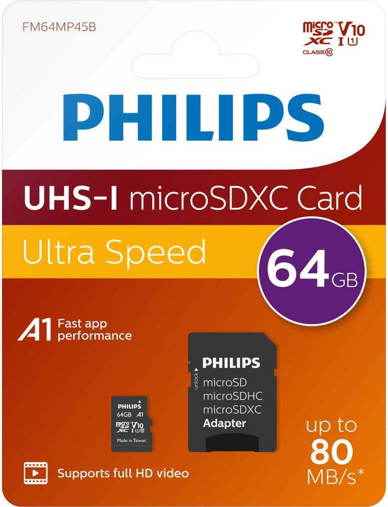 Philips MicroSDXC 2-Pack    64GB Class 10 UHS-I U1 incl. Produktbild 