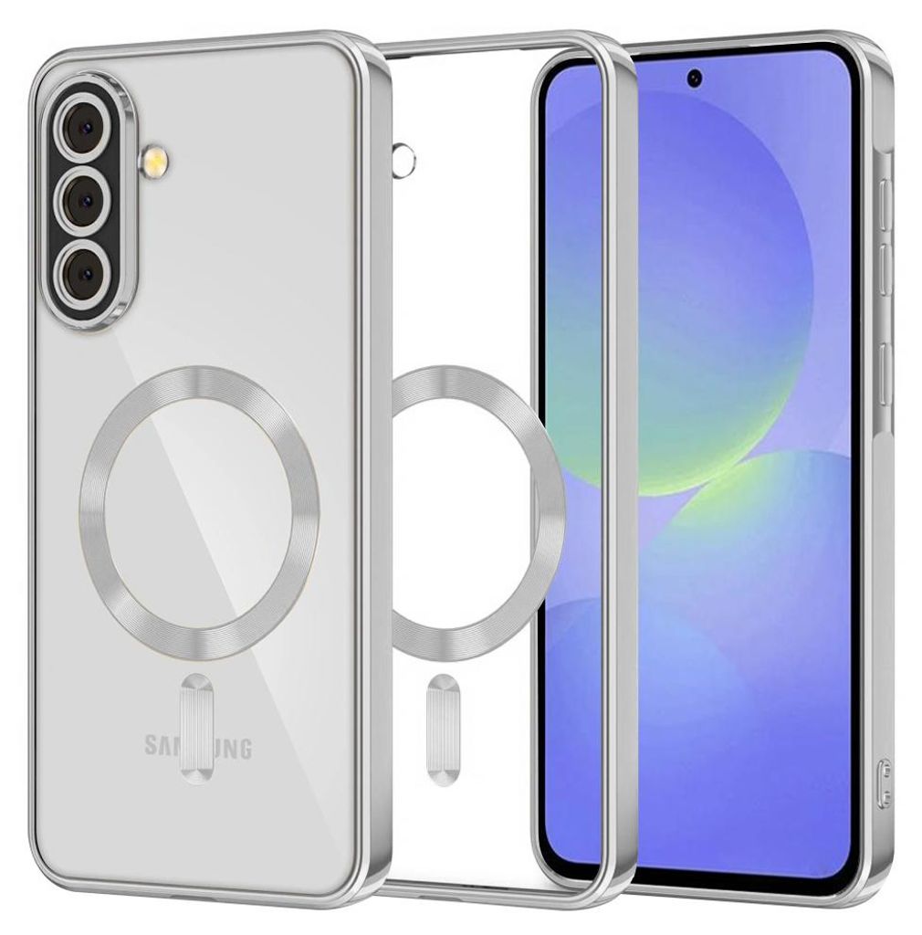 Techsuit Luxury Crystal Back Cover Hülle mit MagSafe für Samsung Galaxy A36/A56 - Transparent/Silber