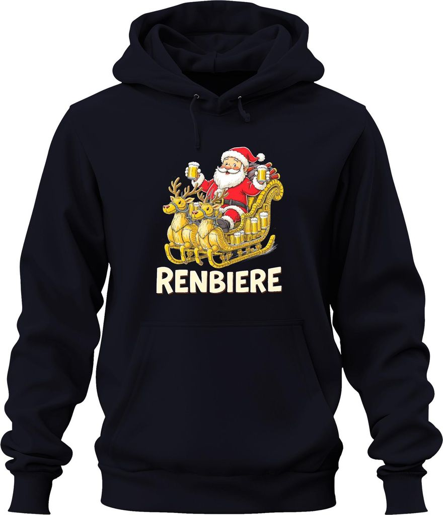 RENBIERE Lustiges Weihnachten Bier Rentier Santa Geschenk Party Uni Hoodie Kapuzenpullover, Navy, L