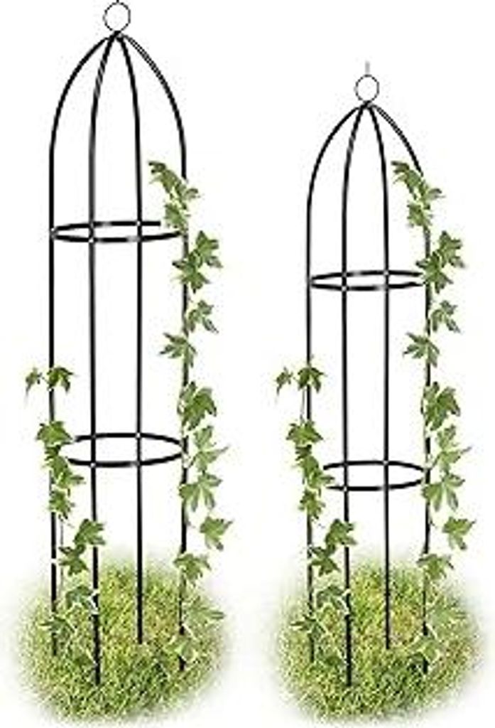 Rankturm 2er Set, freistehend, Rankhilfe für Rosen, Kletterpflanzen, wetterfest, H: 139 cm & 149 cm, schwarz