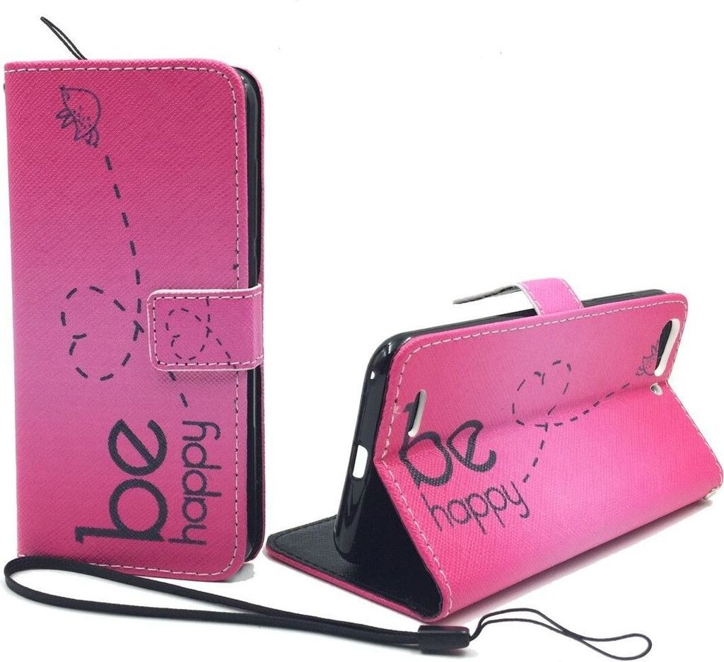 Handyhülle Tasche für Case Handy ZTE Blade V6 Be Happy Pink