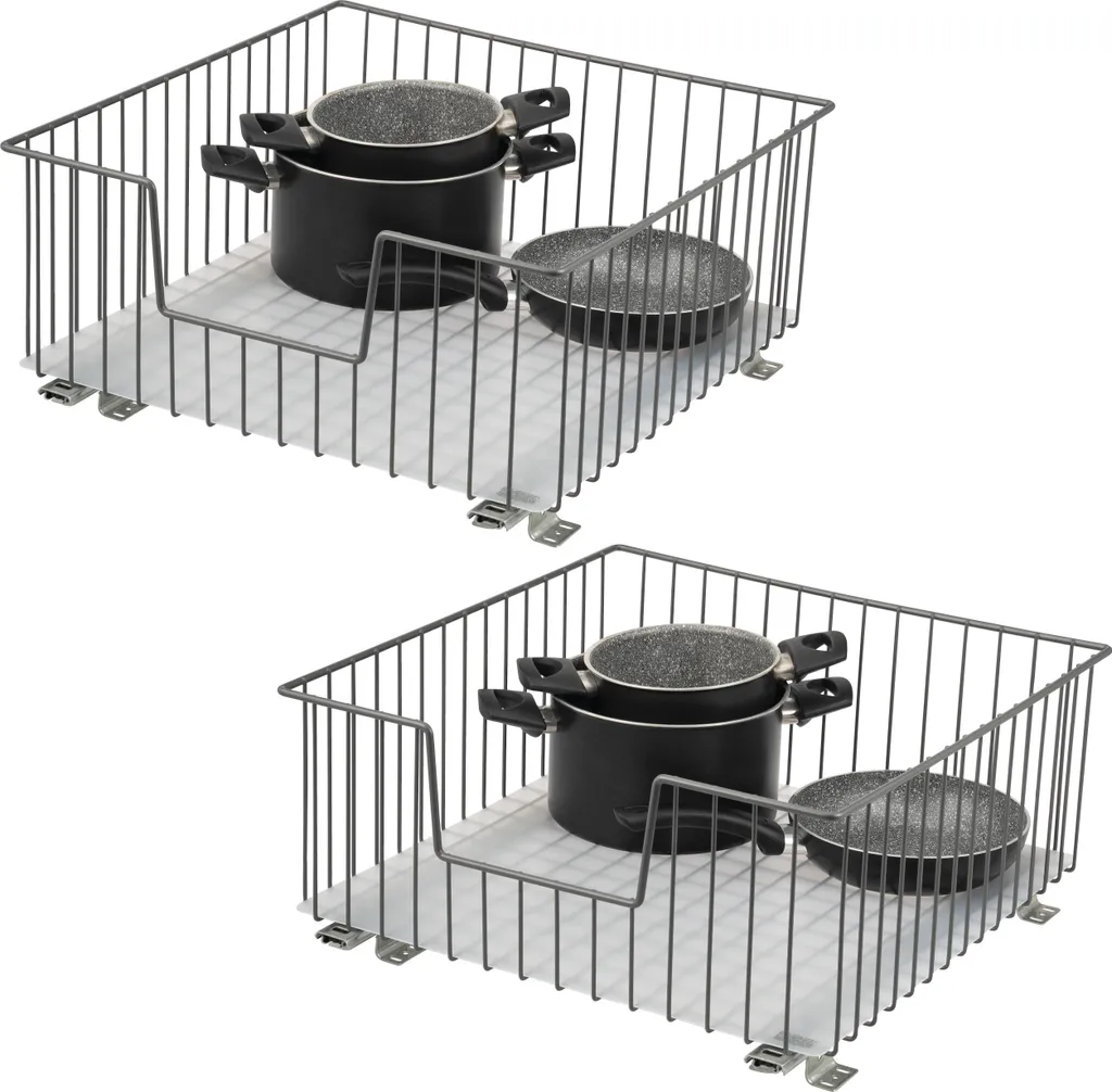 Set 2 Cassetti Telescopici Bremermann 50cm - Cesto Estraibile Metallo Grigio