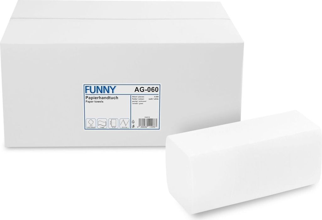 Funny Papierhandtuch 2-lagig ZZ/V-Falz 24,5x22cm 4000 Blatt (AG-060)
