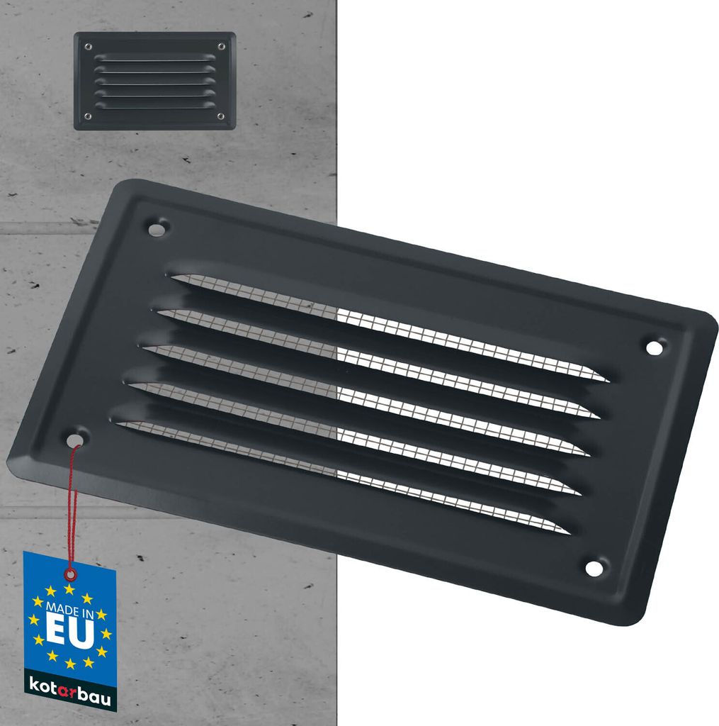 KOTARBAU Lüftungsgitter 165x100 mm Abluftgitter Einschrauben Lackiert Kamin Belüftung Hell Anthrazit Insektschutzgitter beständig gegen Korrosion
