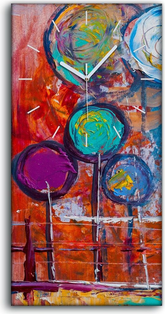 Wanduhr Bürouhr Leinwand Bild Geräuschlos 30x60 Abstrakte Kunst Bunte Bäume - weiße Hände