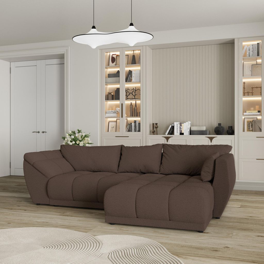 Masseno Ecksofa ORENTI R-S mit Schlaffunktion L-Form, Sofa mit Bettkasten, Wohnzimmersofa, Couch, Soffa, Bettsofa, Couchgarnitur- Braun, QUELLE 25