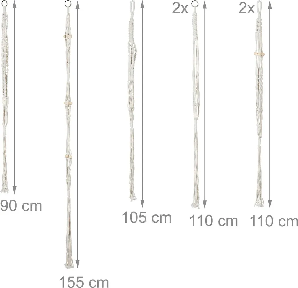 Suspensions macramé robustes lot de 7, design artisanal en coton bio