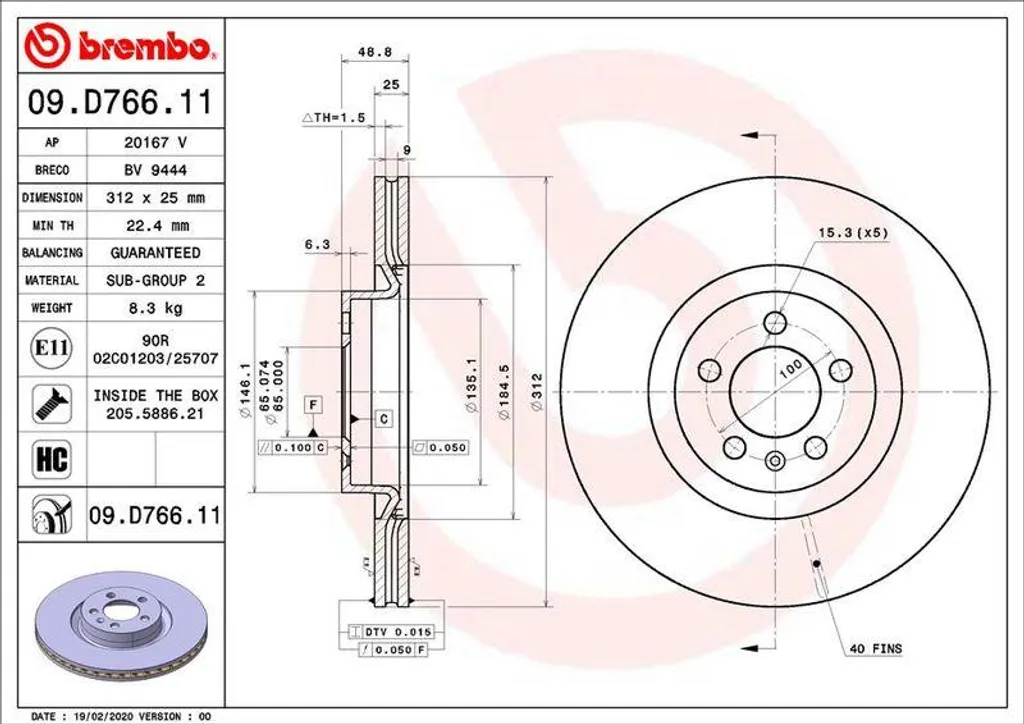Éliminez les vibrations : Disque de Frein Brembo 09.D766.11 pour Polo