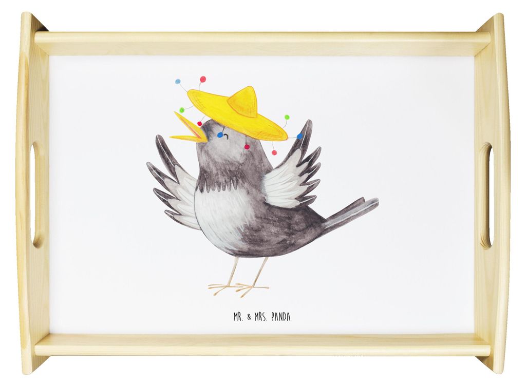 Mr. & Mrs. Panda Tablett Rabe Sombrero - Weiß - Geschenk, für bett, Elster, Vogel, holz, Servier, Glück Spruch, Vögel, ablagetablett, Lustige S...