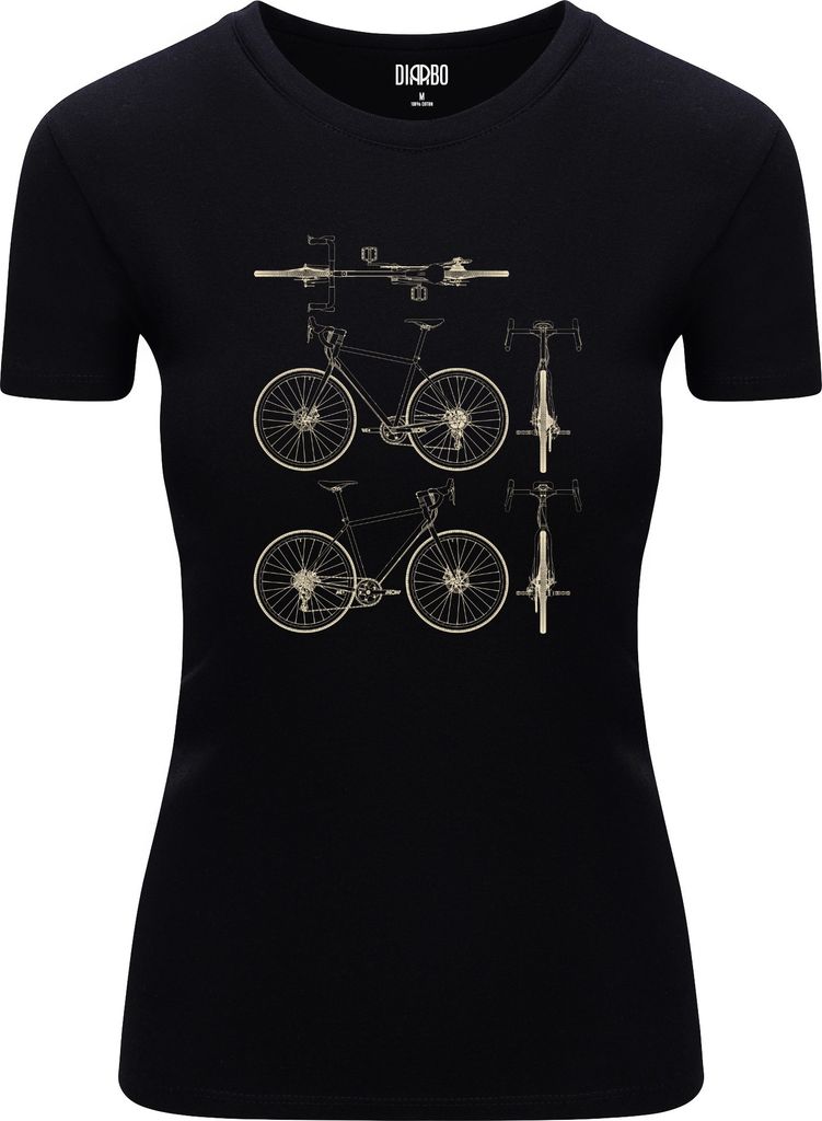 Diarbo Damen T-Shirt mit Blaupausen Druck Fahrrad-Blaupausen Schwarz Gr.XL