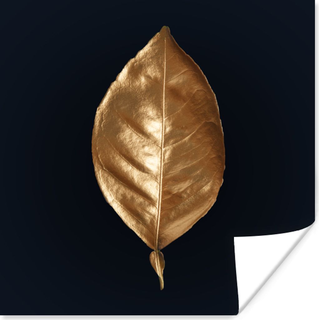 MuchoWow Poster Blätter - Chic - Gold - Pflanzen - Schwarz 75x75 cm - Wand Dekoration