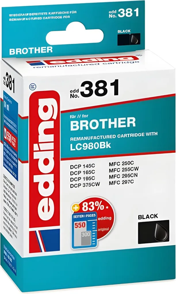 edding EDD-381 cartuccia d'inchiostro nero sostituisce brother LC-980BK