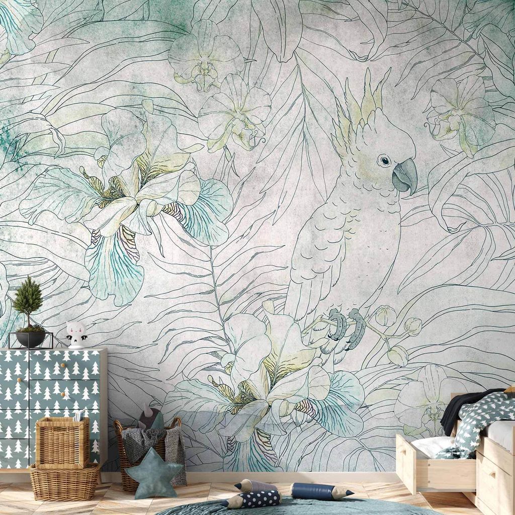 Vlies Fototapete - Cockatoo in the Garden 350x245 cm Blätter g-C-0377-a-a