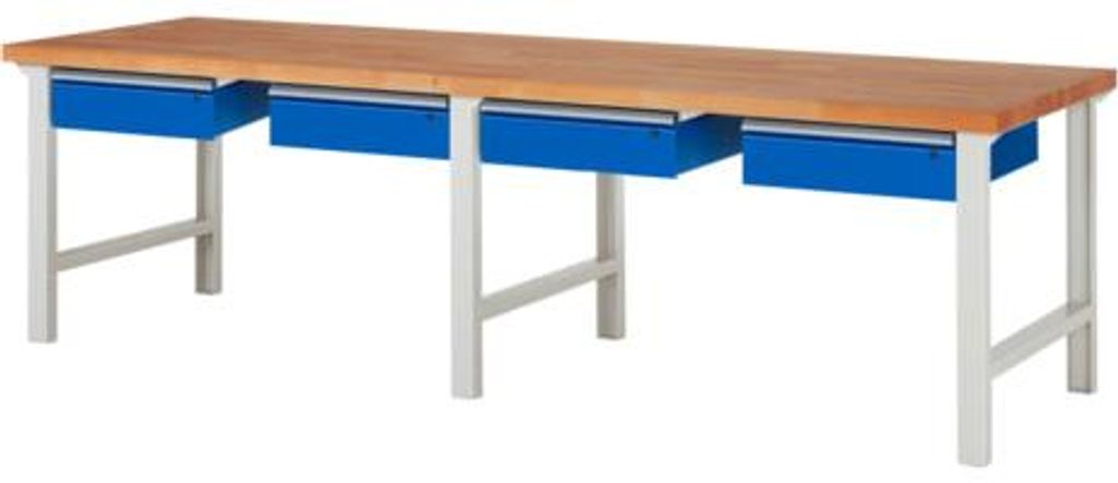 Werkbank mit 4 Schubladen - 150:4 - 840 x 3.000 x 900 mm (HxBxT) - Traglast 750 kg - Buche