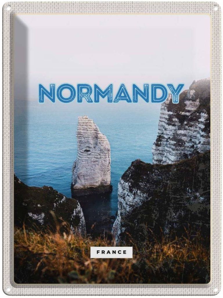 vianmo Blechschild 40x30 cm Normandy France Urlaub weiße Felse Meer Bildmotiv Reisemotiv Abenteuer Reisen Europa
