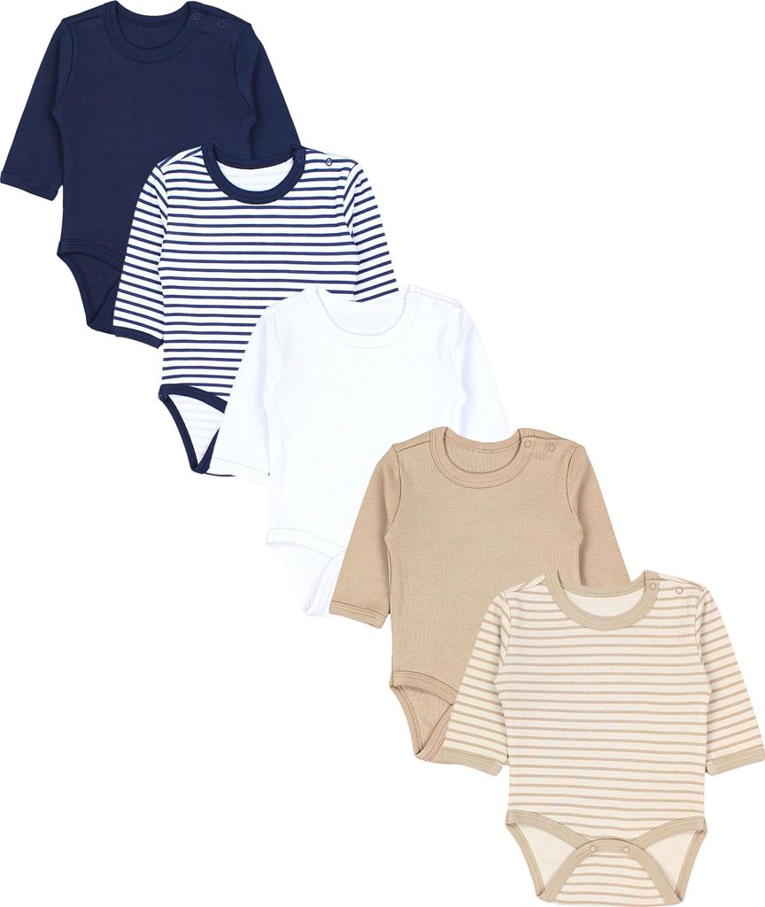 TupTam Langarmbody 5er Set - 100% Baumwolle, , Farbe: Streifenmix Beige Blau, Größe: 68